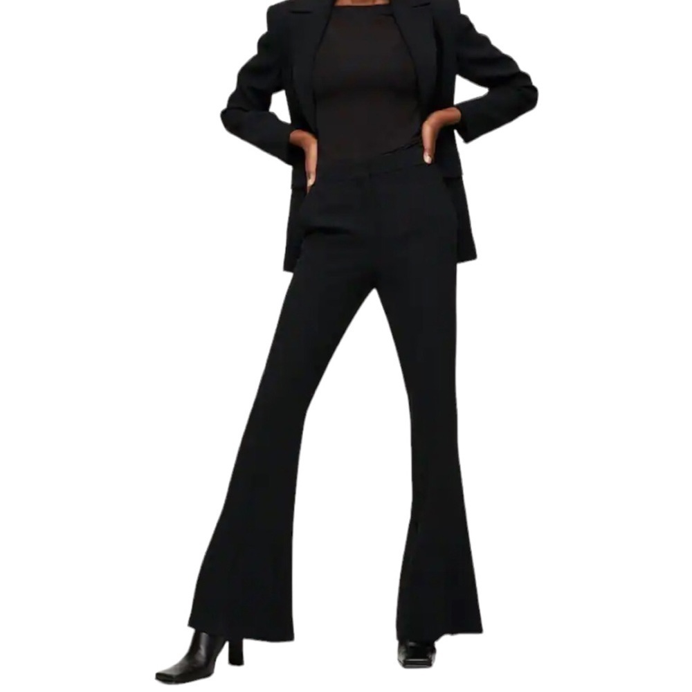 NWT! Mango MNG Back Slit Hems Flare Trousers In Black Size US 8 - Picture 6 of 12